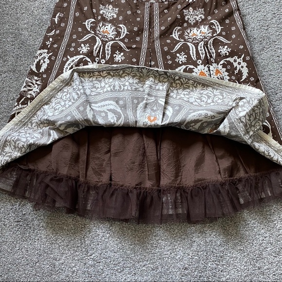Esprit Pleated Floral Print Brown Midi Women Skirt - Picture 6 of 8